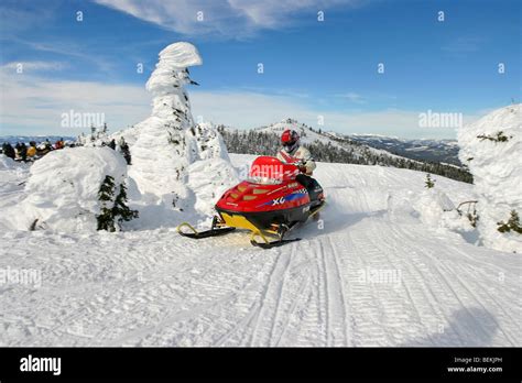 Snowmobiling At The Top Of Two Top Mountain In National Forest Outside