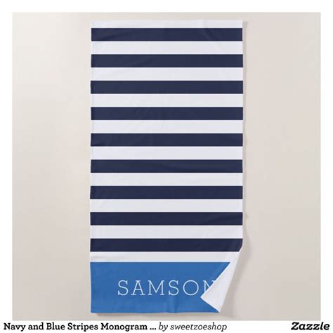 Navy And Blue Stripes Monogram Editable Colors Beach Towel Zazzle