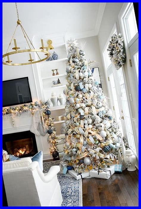 Elegant Christmas Living Room Soft Blue Gold 48 Christmas Tree De