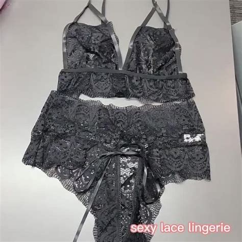 China Lace Sexy Lingerie Women Hollow Out Sexy Three Piece Lingerie Set