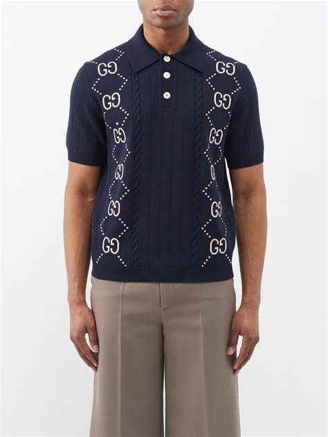 구찌 네이비 GG logo knitted cotton polo shirt 매치스패션 모던 럭셔리 온라인 쇼핑