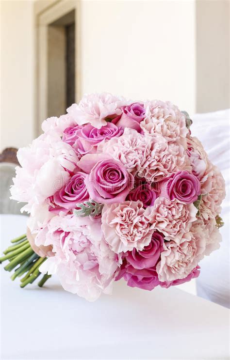 Wedding Bouquet With Pink Peonies Carnations And Roses