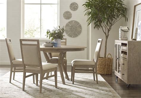 The Nook 54 Inch Wood Dining Set W Upholstered Chairs Heathered Oak Kincaid Furniture