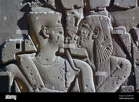 Pharaoh Ramses Ii And Queen Nefertari Embracing Each Other Carved In