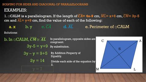 Grade 9 Solving Sides And Diagonals Of Parallelogram Youtube