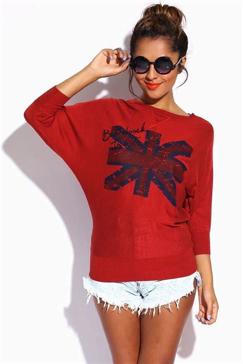 fashion style rust red british flag dolman sweater top 15 00 fitted sweater