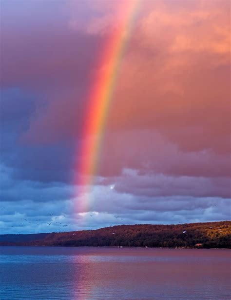 Rainbow Rain Effect Landscape Sky Summer Colorful Lake Nature
