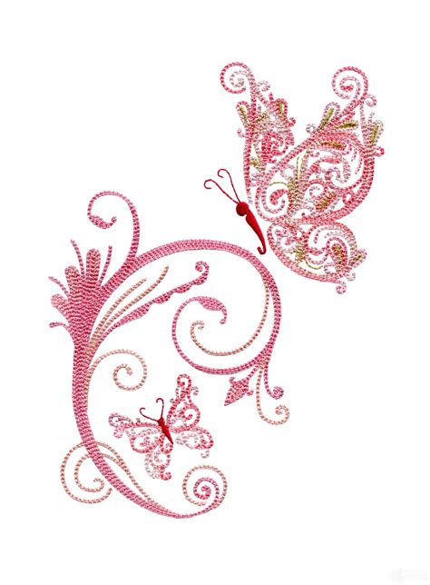 Fanciful Butterflies With Scroll Embroidery Design