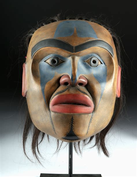 20th C Tlingit Wooden Portrait Mask By Rich Lavalle