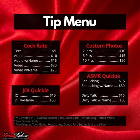 Onlyfans Tip Menu Ideas Examples Download Template