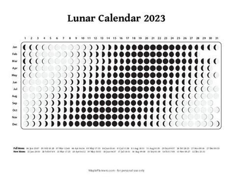 Free Printable 2023 Lunar Calendar Moon Phases
