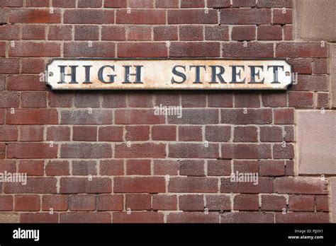 Rotherham Town In South Yorkshire England High Street Sign Stock