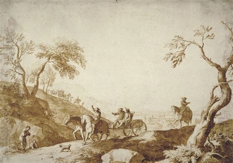 Landscape With Travellers Two Riding In A Carriage Driven By A