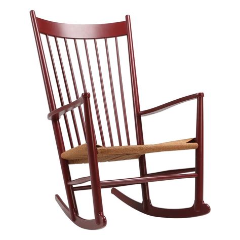 Seat and back with new woven cane designed by hans j. Hans Wegner J16 Rocking Chair in Burgundy For Sale at 1stdibs