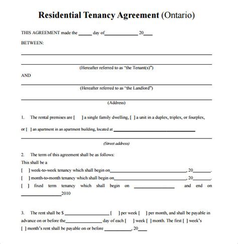 Sample Residential Rental Agreements Sample Templates