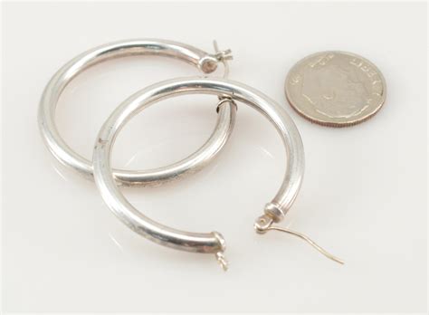 G Solid Silver Medium Size Hoop Sterling Earrings Tested Sterling