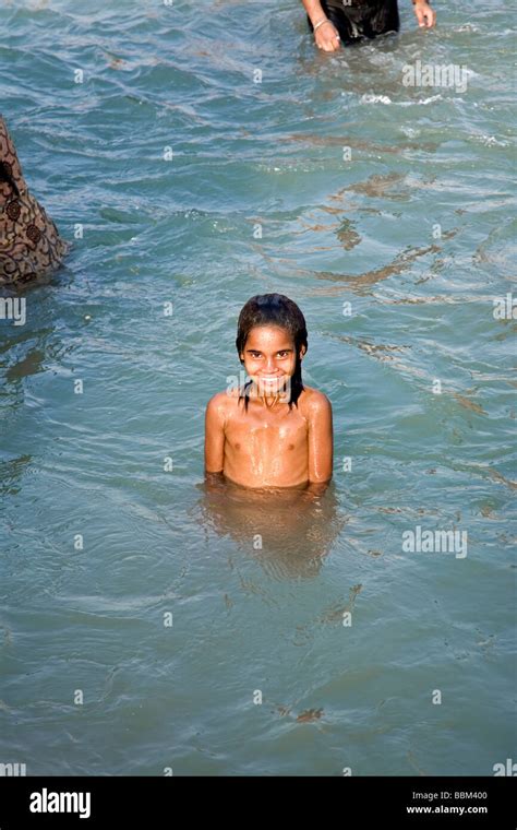 Indian Girl Bathing In The Ganges River Haridwar Uttarakhand India