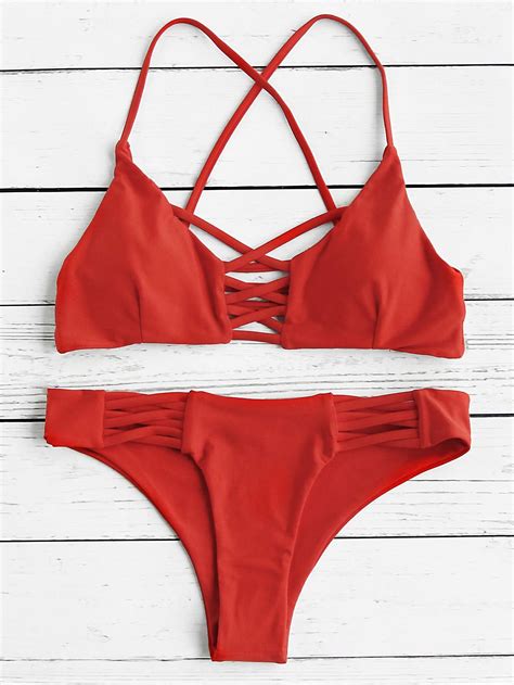 Criss Cross Open Back Bikini Set Bikinis Swimwear Swimsuits