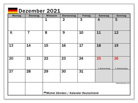 Das jahr 2021 ist wieder etwas arbeitnehmerfreundlicher als das vorjahr. Kalender Dezember 2021 "Feiertage" - Michel Zbinden DE