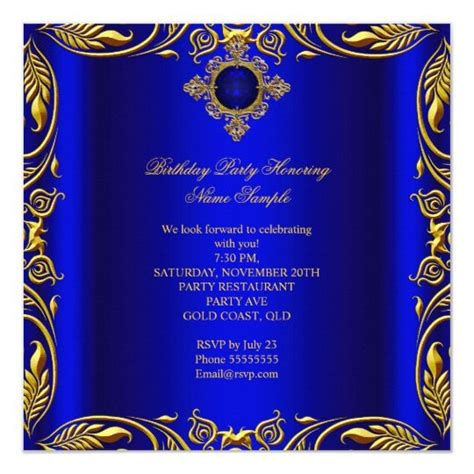 Royal Blue Gold Elegant Elite Birthday Party Invitation Elegant