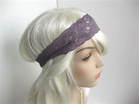 Purple Lavender Stretch Lace Headband Mauve Floral Head Wrap Womens
