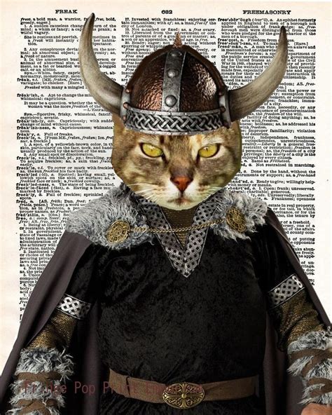 Viking Cat Art Print 8 X 10 Dictionary Page Pop Art Nordic Kitty
