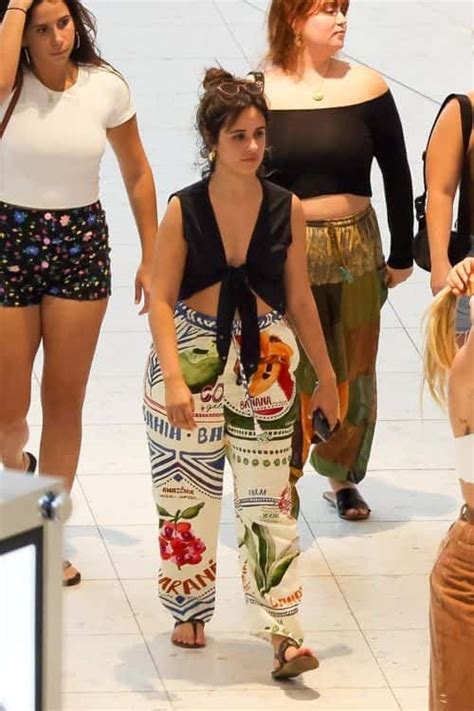 camila cabello slays in tiny plunging crop top and patterned pants at miami mall with friends