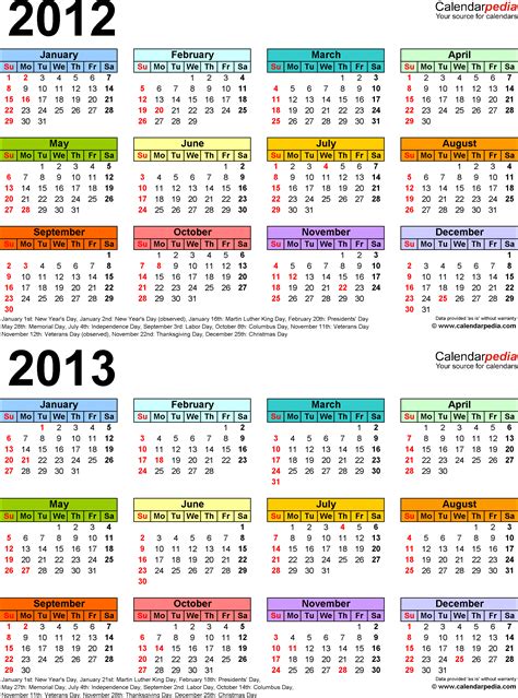 2012 2013 Two Year Calendar Free Printable Microsoft Word Templates