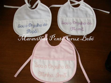 De 6 babetes para bordar a ponto de cruz. Maravilhas em Ponto Cruz Bebé: Babetes Personalizados com ...
