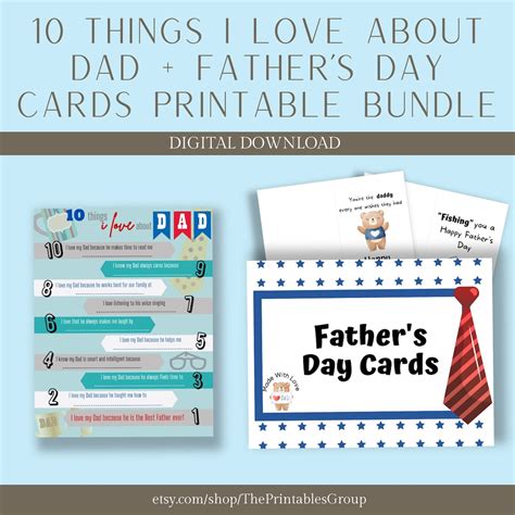 10 Things I Love About Dad And Fathers Day Cards Printable Bundle