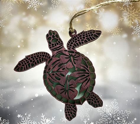 Sea Turtle Christmas Ornament Floral Sea Turtle Ornament Etsy