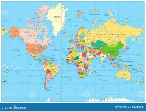 Mapa Do Mundo Político Altamente Detalhado Com Rotulagem Ilustração do Vetor Ilustração de