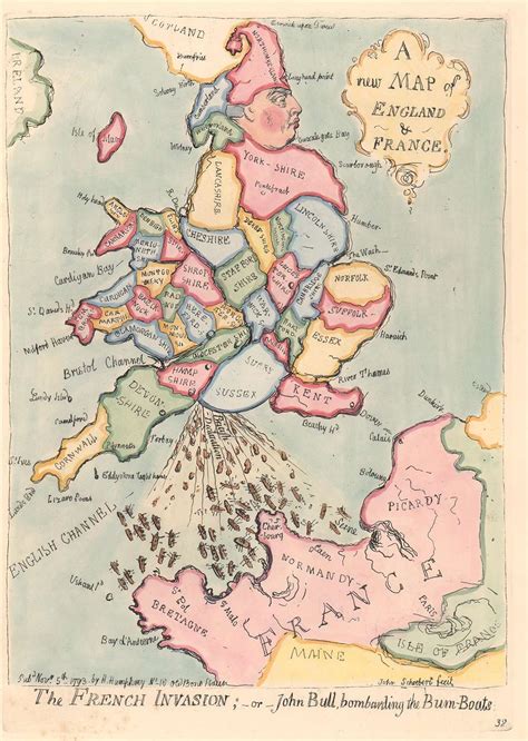 A New Map Of England And France The French Invasion Or John Bull