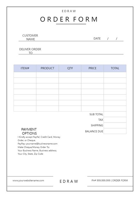 Order Form Template Edrawmax Templates