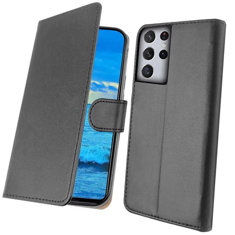 Sdtek Leather Wallet Flip Cover Case For Samsung Galaxy S21 Ultra Black