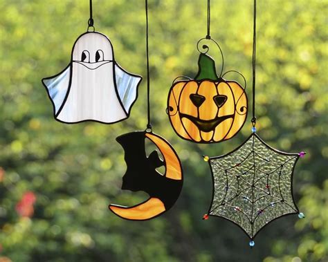 Stained Glass Halloween Decor Falldecor Stain Glass Pumpkin Etsy Stained Glass Christmas