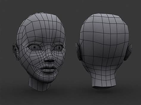 human manga female head base mesh low poly face topology human base low poly