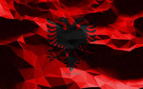 Herunterladen hintergrundbild k albanische flagge niedrige polykunst europäische länder