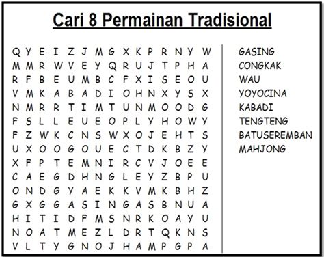 Permainan yang mencabar kemahiran anda dalam mencari perkataan dalam bahasa melayu yang disembunyikan di dalam satu puzzle. May 2014 ~ Permainan tradisional