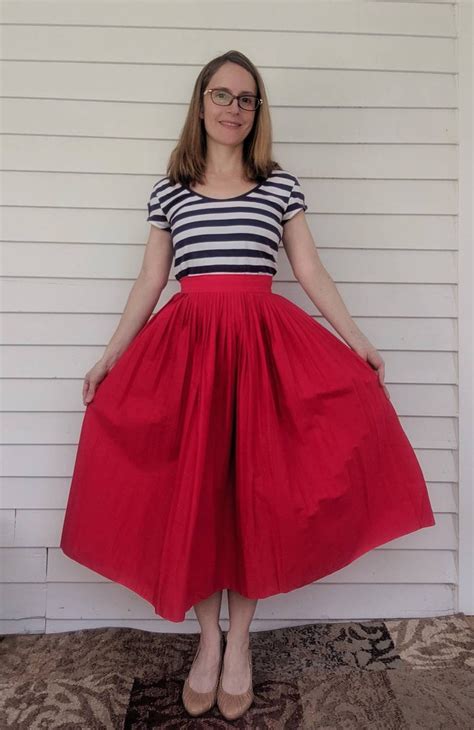 50s Red Pleated Skirt Full Long Vintage Xs 24 Waist Etsy