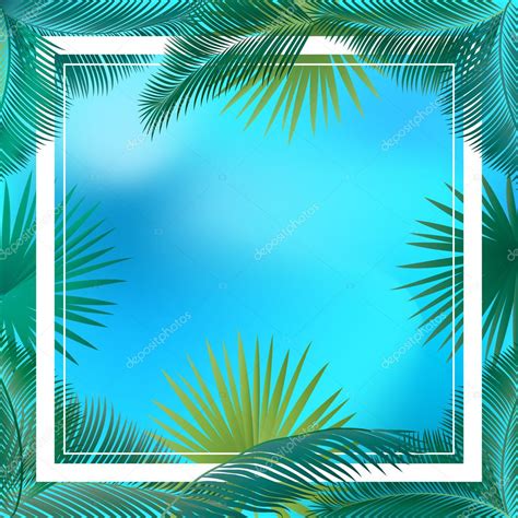palm leaves and sky tropical background palm leaf frame and sky vector poster summer time