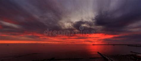 Red Sunset On The Sea Stock Photo Image Of Horizon 169701202