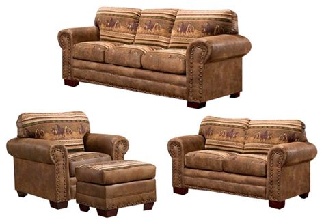 Wild Horses 4 Piece Set With Sleeper Rustic Living Room Furniture