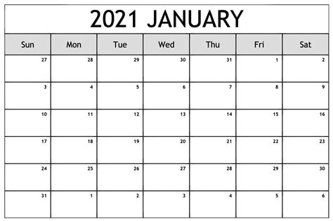 Free January Calendar 2021 Printable Template Blank In Pdf Word Excel