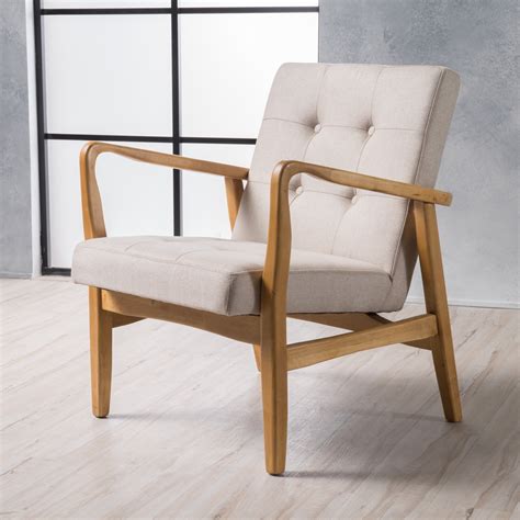 Noble House Surrey Mid Century Modern Design Accent Chair Medium Beige