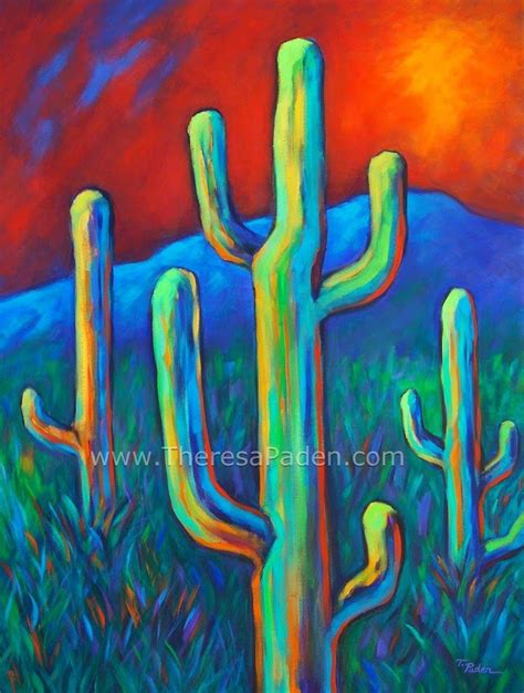 Abstract Cactus Painting In Bright Colors By Theresa Paden Cactus