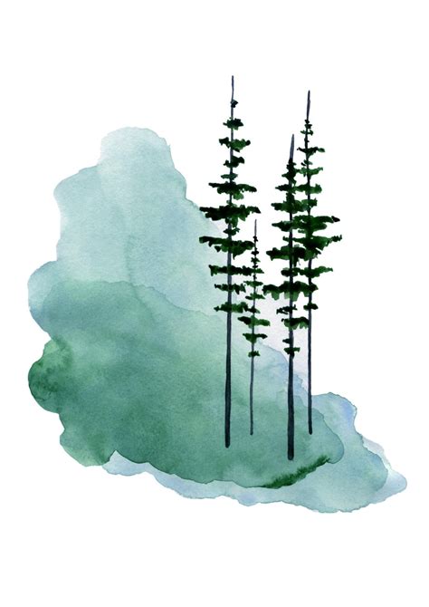 Pine Tree Print Evergreen Trees Watercolor Painting Pine Tree Forest