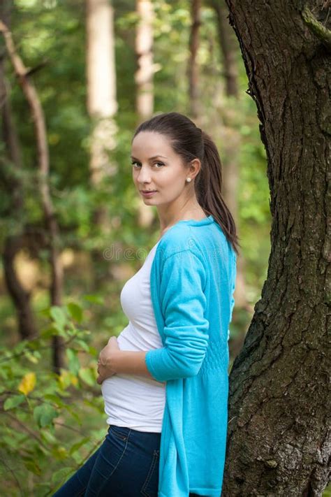 Beautiful Pregnant Woman In The Forest Stock Image Image Of Pregnant Parent