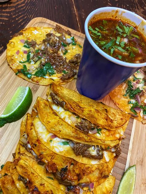 Birria Style Tacos With Comsome Mexican Food Recipes Authentic