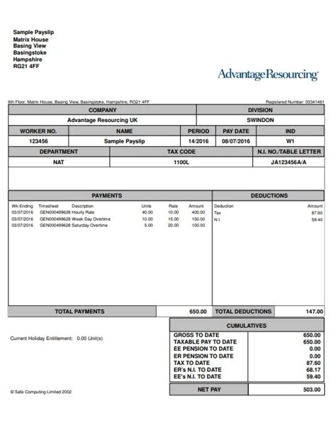 Payslip Template Free Word Templates